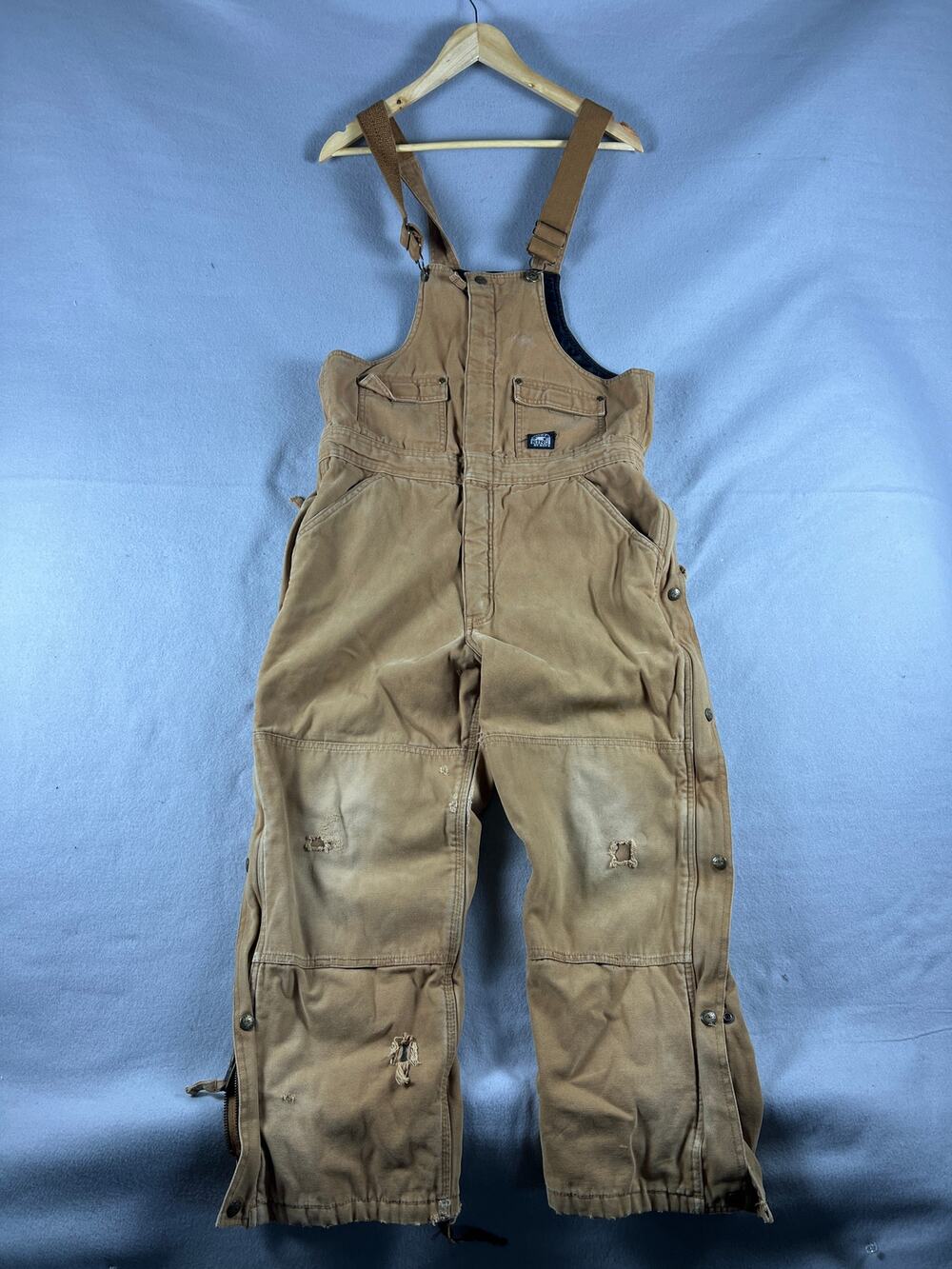Polar King by Key Overalls Youth L Brown Snap Up Leg Double Knee Lined Workwear